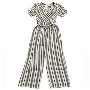 Monteau Navy and Cream Striped Jumpsuit